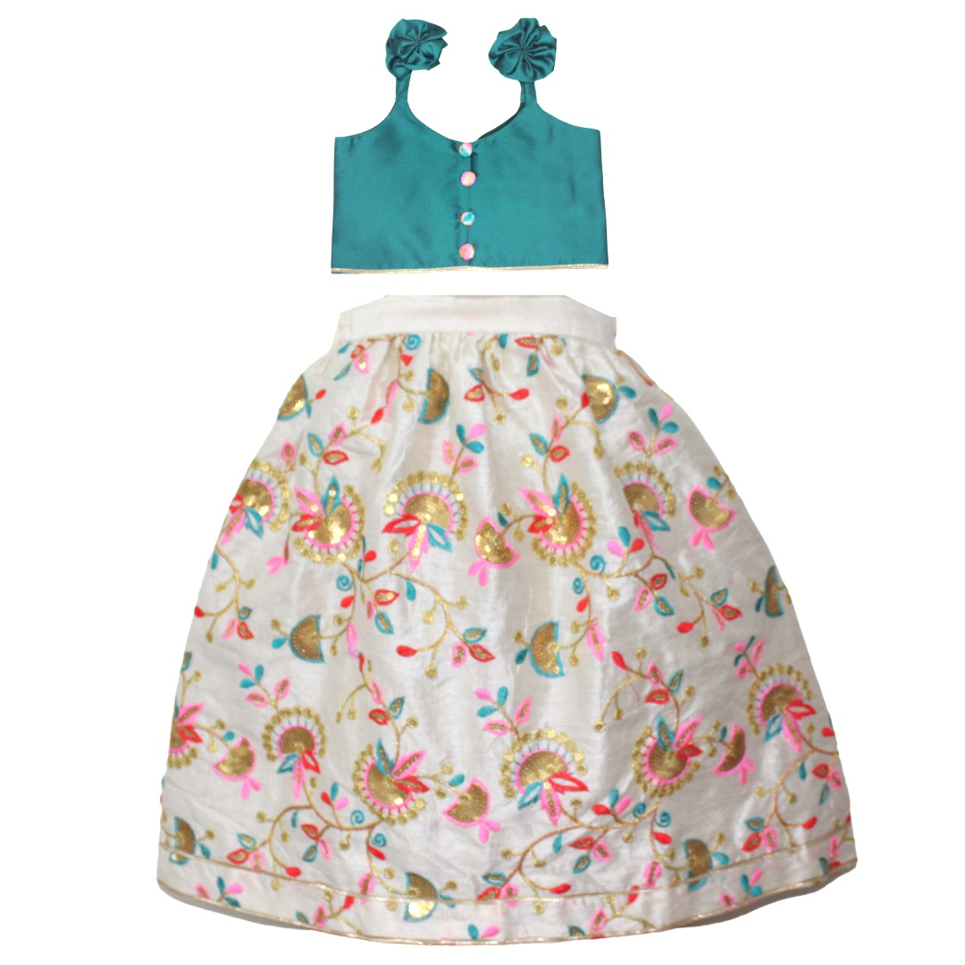 Embroidered Skit & Crop Top Set
