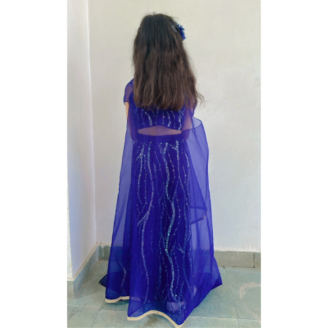 Electric Blue Palazzo Set With Cape