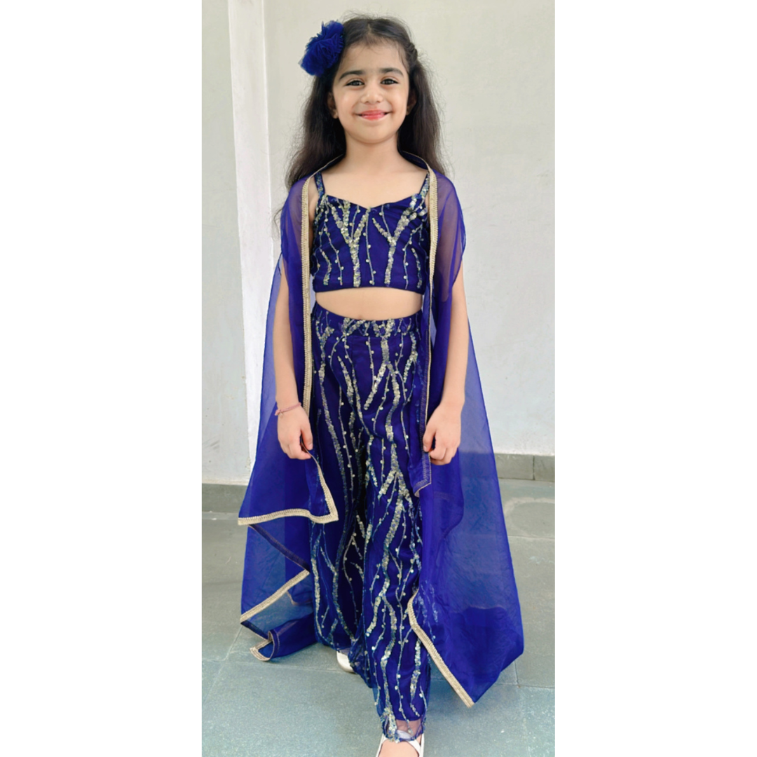 Electric Blue Palazzo Set With Cape
